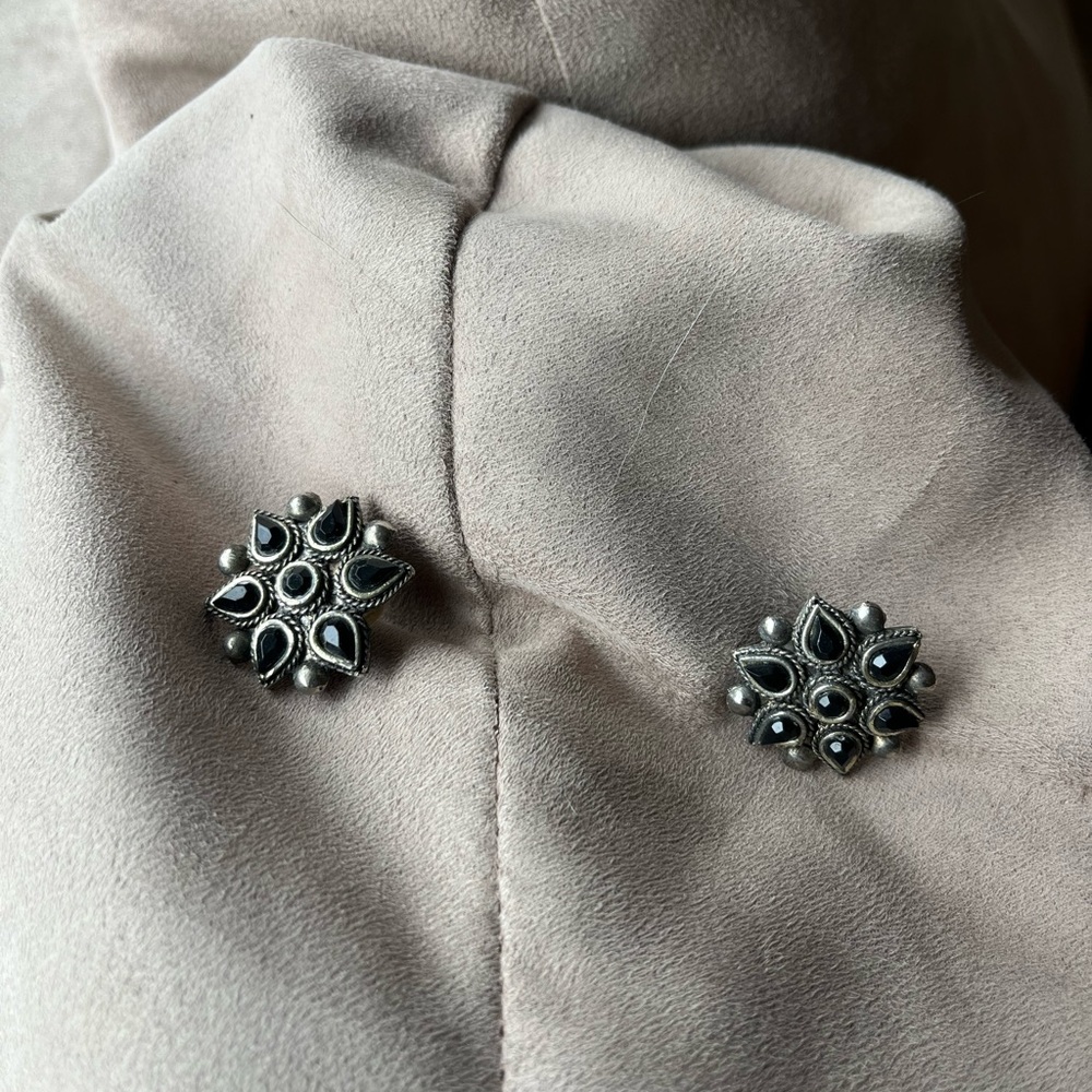 Black large stud earrings